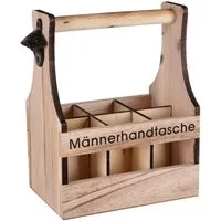 UNUS HOME Flaschenkorb Bierträger Flaschenhalter Biertasche Männerhandtasche, aus Holz mit Flaschenöffner