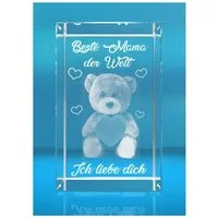 VIP-LASER Dekofigur 3D Glas Kristall I Beste Mama der Welt I Teddy I Ich liebe dich I, Hochwertige Geschenkbox, Made in Germany, Familienbetrieb