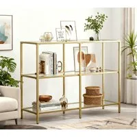 VASAGLE Konsolentisch mit 3 Hartglas-Ablagen, Beistelltisch, Flurtisch, Breite100/130cm