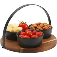 Cheffinger Servierschale Servierset Snackschalen Dipschalen Servierschalen mit Tablett, Material: Keramik, Holz, Metall