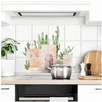 K&L Wall Art Fliesenaufkleber selbstklebend Klebefliese Kachel Kaktus Deko Toskana Boho Küche