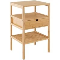 COSTWAY Nachttisch (1-St), mit 3-stufiges Lattenregal, Schublade, Bambus 40x40x68cm