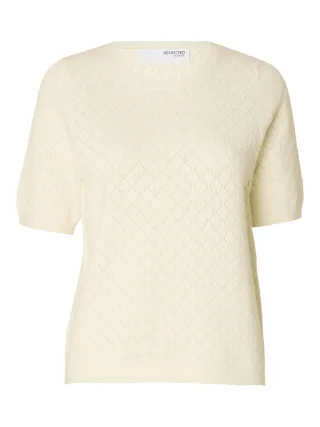selected women - SLFHELEN 2/4 KNIT O-NECK Birch - Gr. - M