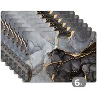 MuchoWow Platzset Marmoroptik/print - Gold - Grau, (6-St), Platzsets, Tischset, Abwaschbar, Tischsets, Platzdeckchen