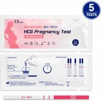 Safecare Bio-Tech Schwangerschaftstest Früh Schwangerschaftests SST - 99% Ergebnisse in 3-5 Minuten, Teststreifen, 5-tlg., Schnelles Ergebnis, einfache Handhabung, hohe Genauigkeit