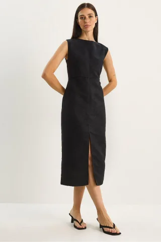 Kunstvelours Midi-Kleid