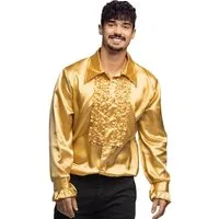 Boland Kostüm Partyhemd goldfarben glänzendes Herrenhemd mit Rüschen, perfekt für alle, die auffallen wollen!
