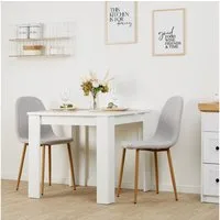 Homestyle4u Essgruppe Esstisch 80x80 2 Stühle Beige Holz Weiß Küchentisch klein Sitzgruppe, (Set, 3-tlg., Esszimmergruppe 3 teilig), Polsterstuhl Leinen, Essstuhl