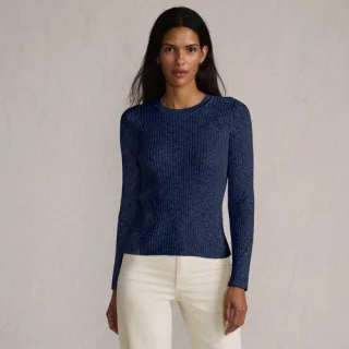 Rippstrick-Pullover aus Baumwollmix, Damen,  Blau, Polyacryl/Viskose/Baumwoll-Mischung, by Lands' End