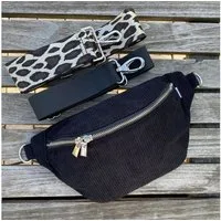 MAONI Bauchtasche Cord Schwarz mit zwei Gurten, Taschengurt austauschbar