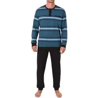 Normann Pyjama Normann Herren Schlafanzug lang mit Bündchen und Knopfleiste am Hals