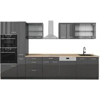 Vicco Küchenzeile R-Line, Anthrazit Hochglanz/Anthrazit, 350 cm ohne Arbeitsplatte