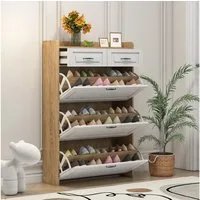 Merax Schuhkipper Schuhschrank mit 3 Klappen und 2 Schubladen, Schmal Schuhregal (1 St), Schuhkommode mit schubladen, Schuhregal Landhaus