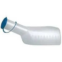 DocMed Urin-Flasche Urinflasche für Männer eckig > sterilisierbar (Volumen von 1000 ml, 1 St., Sterilisierbar, Hygienisch), Graduiert, Blauer Deckel, Privat und Pflege