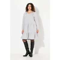Ulla Popken Midikleid Sweatkleid Kapuze A-Linie V-Ausschnitt Langarm