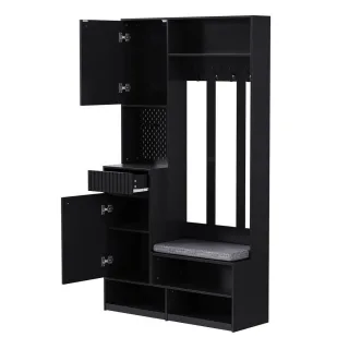 Flieks Garderobenset, Schwarz, Holzwerkstoff, 35x180x100 cm, Garderobe, Garderoben-Sets & Serien, Garderoben-Sets