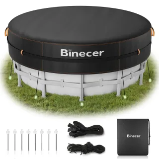 Heavy Duty Round Swimming Pool Cover 210D Oxford Waterproof Winter Protector with Taped Seams and Reflective Spikes Wind