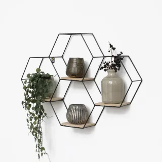 Ivol Wandregal, Schwarz, Metall, 4 Fächer, 58x40.5x10.5 cm, Wohnzimmer, Regale, Wandregale