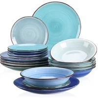 vancasso Geschirr-Set 18/12-tlg Tafelservice für 6/4, Teller-Set, Steingut, Blau/Bunt (18-tlg), 6 Personen, Steingut