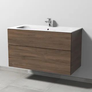 Sanipa 3way Keramik-Set Finion Keramik-Waschtisch und Unterbau mit 2 Auszügen, Eiche-Arizona SM40180