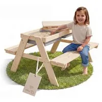 roba® Garten-Kindersitzgruppe Outdoor+ für Draußen - Garten Spielzeug, mit Spielwannen, Massivholz, Sitzgarnitur & Matschtisch