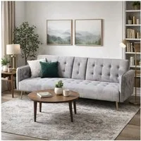 HTI-Living 2-Sitzer Couch mit Becherhalter und Bettfunktion Velvet Grau, Stück 1 Teile, Schlafsofa