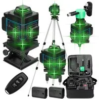 GARRYFIZH Wasserwaage 4D Kreuzlinienlaser 16 Linien Grün mit Stativ für Fliesenleger, 4D-Design mit 16 grünen Linien für maximale Abdeckung