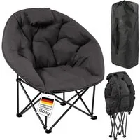 STEELSØN Campingstuhl Hoggar, Campingbank & Moonchair, Klappstuhl mit Seitentasche (schwarz, 55 cm breit), XXL Moonchair faltbar, Campingstuhl mit Kopfkissen, bis 150 kg
