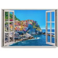 Sinus Art Leinwandbild Wandbild 120x80cm Fensterbild Amalfi-Küste Italien Mittelmeer Küstendo, (1 St)
