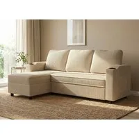 GUNJI Ecksofa Multifunktionales L-Form Schlafsofa aus Cord, mit Stauraum, Gästebett-Funktion, Tassenhaltern & Seitentasche