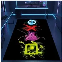Carpetia Designteppich Gaming Teppich, rechteckig, Höhe: 5 mm, mit grafischen Gaming-Motiven in Neon-Optik