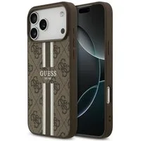 Guess Handyhülle Case iPhone 17 Pro Max MagSafe Kunstleder braun Logo Streifen 6,9 Zoll, Kantenschutz