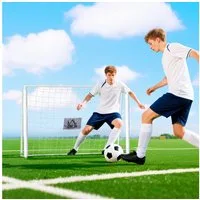 HOMCOM Fußballtor mit Netz, Erdhaken (Outdoor Torwand, 1 St., Fußball Tor für Garten), 186L x 62B x 123H cm, Weiß