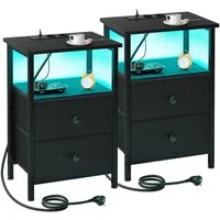 AMHANCIBLE Nachttisch 2er-Set mit integrierter Ladestation, LED-Beleuchtung & 2 Schubladen (2-St), multifunktionaler Beistelltisch mit offenem Fach, 40x30x60cm