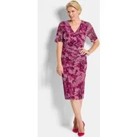 GOLDNER Abendkleid Wickelkleid mit Blumenmuster Stretchkleid mit V-Ausschnitt, Faltenwurf, Knielänge und Halbarm