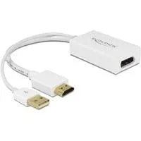 Adapter, USB-A + HDMI Stecker > DisplayPort Buchse weiß, 25cm