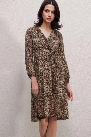 Leopardenmuster Midi-Kleid mit Schleife
