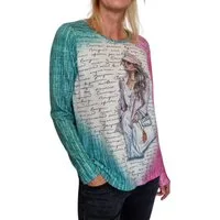 Gio Milano Langarmshirt G27-7620 Langarmshirt im Farbverlauf mit strassbesetzten Frontprint "Soft Touch"