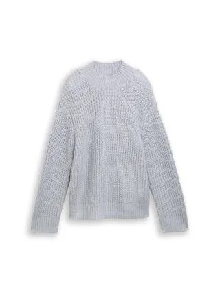 Denim Tom Tailor - Relaxed Fit Strickpullover mit Glitzer-Effekt cement grey mélange - Gr. - L
