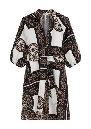 Marc OPolo Casual - Leinenkleid mir Print-Muster braun/schwarz - Gr. - 34