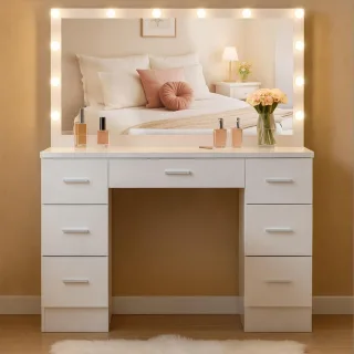 CLP Schminktisch, Weiß, Holz, 110x135x40 cm, Schlafzimmer, Schminktische