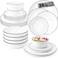 SÄNGER Tafelservice Marlo Geschirrset (24-tlg), 6 Personen, Porzellan, Black Rim, Weiß mit schwarzen Akzenten, Premium Collection