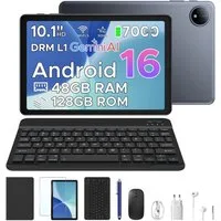 POCKAM P10 10 Zoll Android 16 Tablet mit Tastatur, 128GB ROM, 8800mAh, 120Hz Tablet (10", 128 GB, Android 16, WIFI, 48GB RAM (8 + 40 GB erweitert), Gemini AI, Widevine L1, Face Unlock)