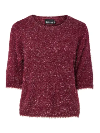 PIECES - PCMIE SS O-NECK KNIT Tawny Port - Gr. - XS