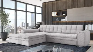 Ecksofa Schlafsofa Sofa LUSAKA in Stoff Lincoln Lichtgrau Ottomane Links