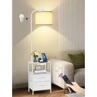 OUTON Stehlampe LED-Tisch mit 2 Stoffschubladen/3 Ablagen & USB