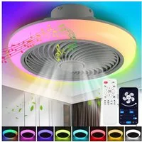 oyajia Deckenleuchte 50W RGB LED Deckenleuchte mit Bluetooth Lautsprecher, Deckenventilator, Luftzirkulationsfunktion, LED fest integriert, RGB Farbwechsel (3000~6500K), Dimmbar LED Deckenventilator Leuchte,für Schlafzimmer Küche Hotel