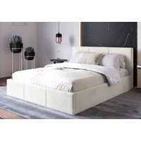 Home Collective Polsterbett Stauraumbett 120x200, 140x200, 160x200, 180x200 cm mit Kopfteil, 120×200 cm, mit Gasdruckfeder, Metallrahmen, Samtpolsterung, Beige