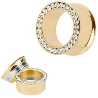 Taffstyle Plug Tunnel Piercing Schraub Gold Farben Kristall Clear, Flesh Tunnel Ohr Plug Ohrpiercing Titan Schraub Gold Farben Kristall