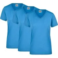 James & Nicholson T-Shirt 3er-Pack Strapazierfähiges und pflegeleichtes Damen T-Shirt JN837 (Spar-Set, 3er-Pack) Leicht tailliertes Damen T-Shirt mit V-Ausschnitt